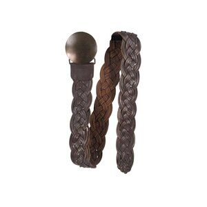 Braided Brown Leather Belt With Large Brass Tone Buckle Genuine Leather Old Navy